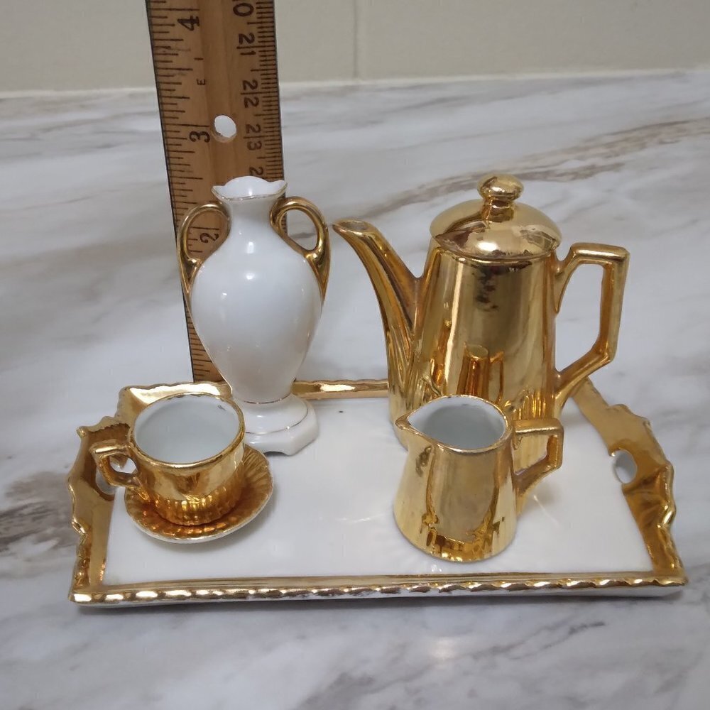 Vintage J. L. Menau Miniature Porcelain Coffee Set Doll House Collectible - Picture 4 of 11